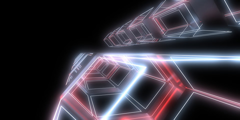 3D abstract background with neon lights. neon tunnel .space construction . 3d illustration
