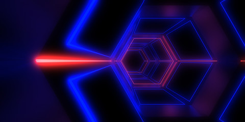 3D abstract background with neon lights. neon tunnel .space construction . 3d illustration