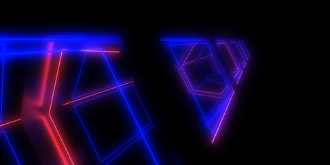 3D abstract background with neon lights. neon tunnel .space construction . 3d illustration