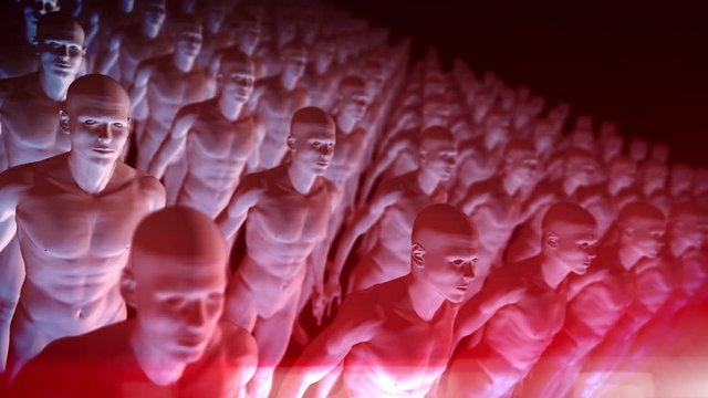 3D Rendering male crowd. Human body vaccine dramatic apocalypse. coronavirus. Artificial intelligence code id2020