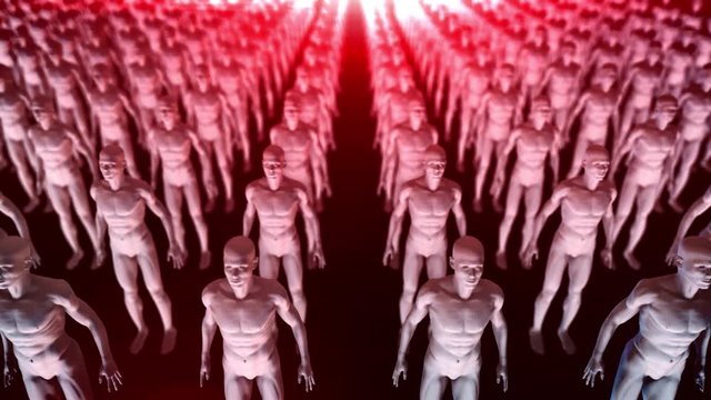 3D Rendering male crowd. Human body vaccine dramatic apocalypse. coronavirus. Artificial intelligence code id2020