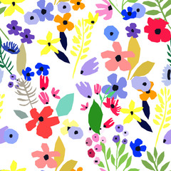 Seamless pattern. Vector floral design with wildflowers. Romantic background