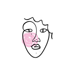 Simple hand drawn black and white trendy line portrait faces art. Color print for clothes, textile and other. Vector illustration, EPS