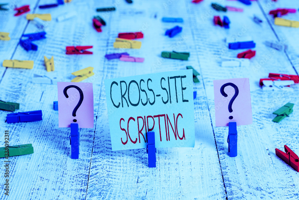 Poster text sign showing cross site scripting. business photo showcasing security vulnerability mainly foun