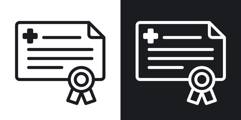 Doctor license or medical certificate icon. Simple two-tone vector illustration on black and white background