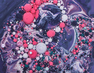 Colourful acrylic bubbles.Fluid art marble texture. Backdrop  abstract iridescent paint effect....