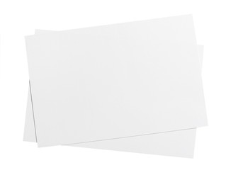 Two paper or plastic pieces (cards, tickets, flyers, invitations, coupons, banknotes, etc.), isolated on white background