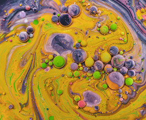 Colourful acrylic bubbles.Fluid art marble texture. Backdrop  abstract iridescent paint effect....