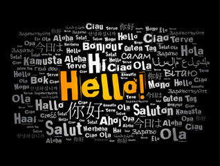 Hello word cloud in different languages of the world, concept background © dizain