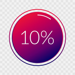 10 percent circle chart, isolated symbol on transparent background. Vector gradient element. Infographic sign. Illustration, icon for business, finance, report, web design, downloading