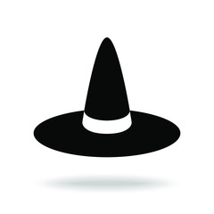 Witch's hat graphic icon. Black hat sign isolated on white background. Vector illustration
