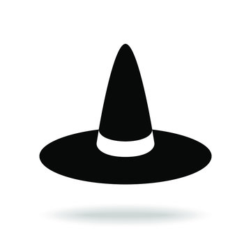 Witch's hat graphic icon. Black hat sign isolated on white background. Vector illustration