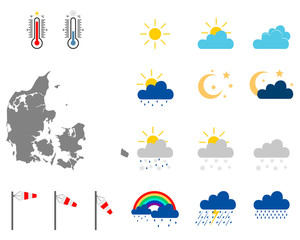 Karte von Dänemark mit Wettersymbolen