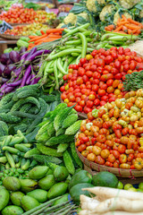 Fresh and colorful vegetables and fruits variety for sale on a street market