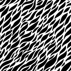 Abstract Stroke seamless pattern. Vector illustration of flutter flying leaves. Doodle wavy floral background. Black and white. EPS 8
