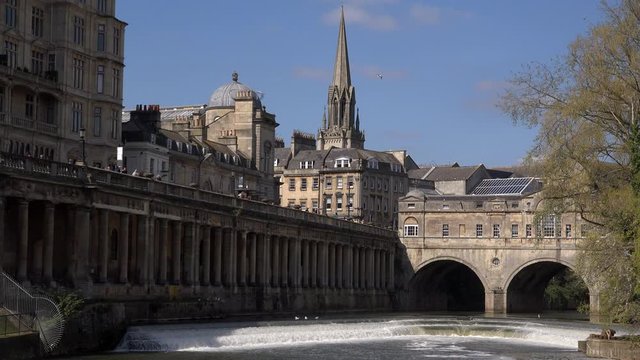 Bath city centre river and old architecture England UK 4K