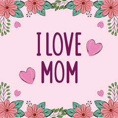 Flowers with leaves frame design, happy mothers day love relationship decoration celebration greeting and invitation theme Vector illustration