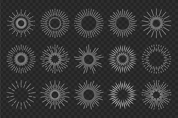 Sunburst sun ray. Vector burst sunshine logo. Sunrise round emblem. Sunbeam radial retro shine.