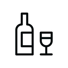 Wine tasting isolated icon, bottle and glass of wine outline vector icon