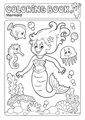 Wall murals For kids Coloring book mermaid topic 4