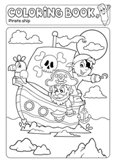 Crédence de cuisine en verre imprimé Pour enfants Livre de coloriage bateau pirate thème 2