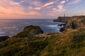 Valdoviño cliffs and Meirás lighthouse near ferrol in Coruña province in Galicia in Spain