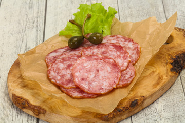 Spanish Salchichon sausage with salad