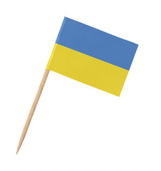 Small paper Ukrainian flag on wooden stick