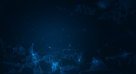 Vector illustration molecule,Connected lines with dots,technology on blue background. Abstract internet network connection design for web site.Digital data,communication,science and futuristic concept