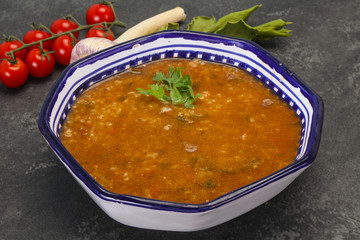 Caucasian Kharcho soup with beef meat