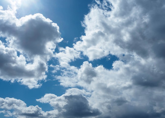 Blue sky with white debris.  Background .  Ozone layer