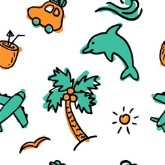 Summer seamless pattern. Colorful background with hand drawn elements. Bright collection for print and digital.