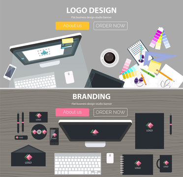 Branding, logo design flat illustration concepts set. Top view. Modern flat design concepts for web banners, web sites, printed materials, infographics. Creative vector illustration
