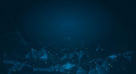 Vector illustration molecule,Connected lines with dots,technology on blue background. Abstract internet network connection design for web site.Digital data,communication,science and futuristic concept