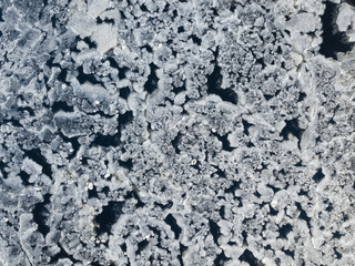Aerial view on ice texture of the frozen lake