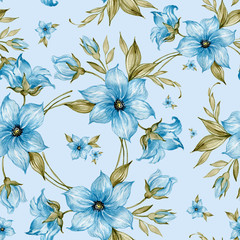  Seamless hand-drawn pattern beautiful flowers