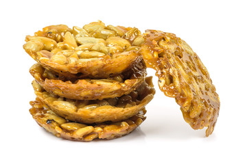 Stack of florentine biscuits on white background