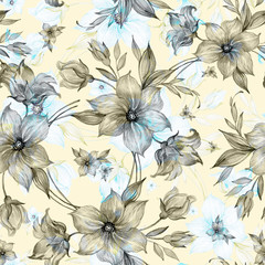  Seamless hand-drawn pattern beautiful flowers