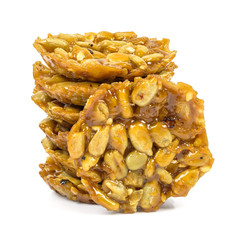 Stack of florentine biscuits on white background