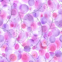 seamless watercolor pattern of abstract purple branches