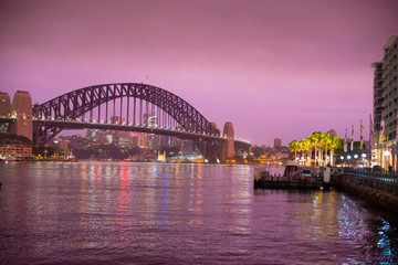 Sydney Harbour Bridge located in Sydney, NSW, Australia. Australia is a continent located in the south part of the earth.