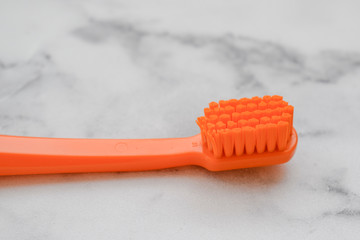 Toothbrush, bristles close-up, lying on the table