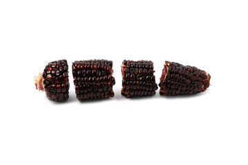 Fresh red corn isolated on white background. Siam Ruby Queen or Red corn of sweet corn.  Grains of ripe corn with clipping path. Can be eaten fresh.