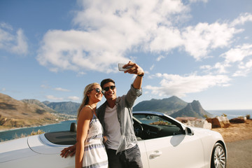 Couple making memories during their road trip