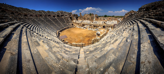 The ruins of ancient Roman amphitheater in Side, Turkey