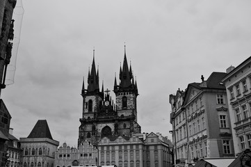 Obraz premium Prague, Czech Republic - 27 December 2019: The Church of Saint Mary of Tyn in the Old Town Square