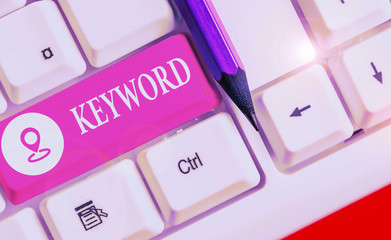 Text sign showing Keyword. Business photo text word which acts as the key to a code Concept of...