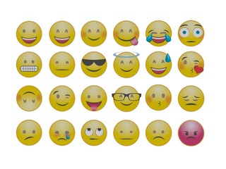 several smiley with expressions on white background - 3d rendering