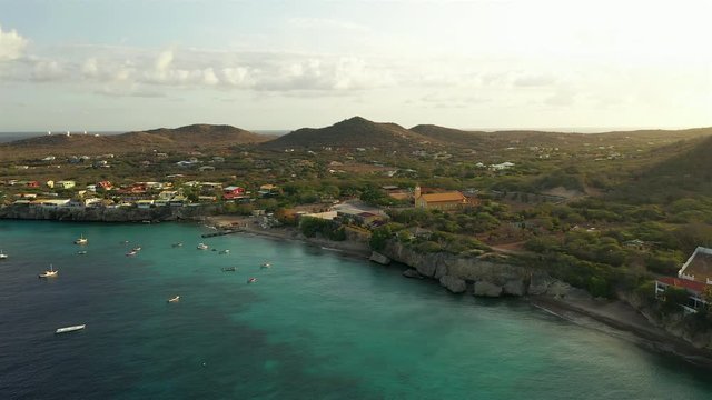Aerial view around Westpunt - Curaçao - Caribbean Sea with turquoise water, cliff, beach and beautiful coral reef
