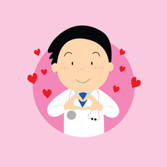 Cartoon a doctor with heart concept.